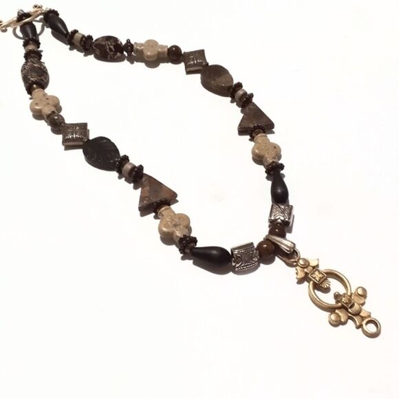 Multi Stone Mixed Metal Boho Beaded Pendant Necklace - Picture 5 of 7